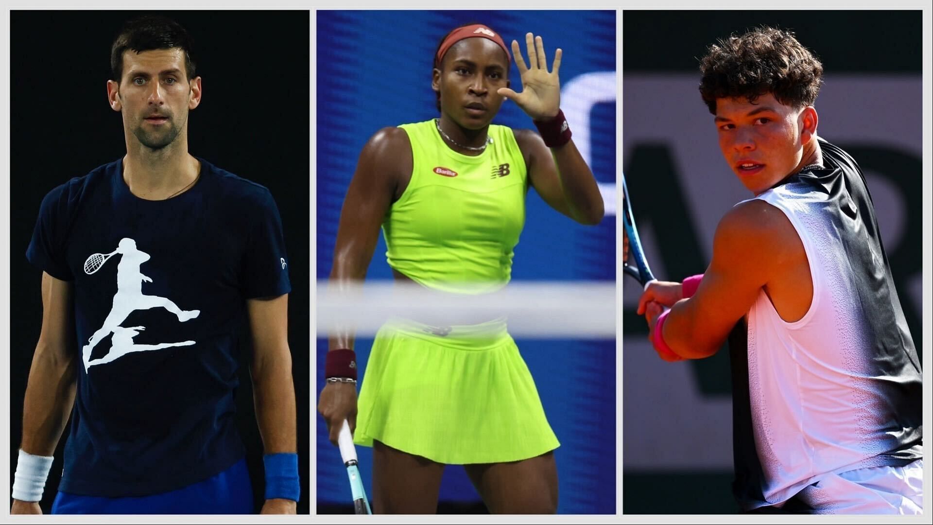 Novak Djokovic(left), Coco Gauff(center) and Ben Shelton(right)