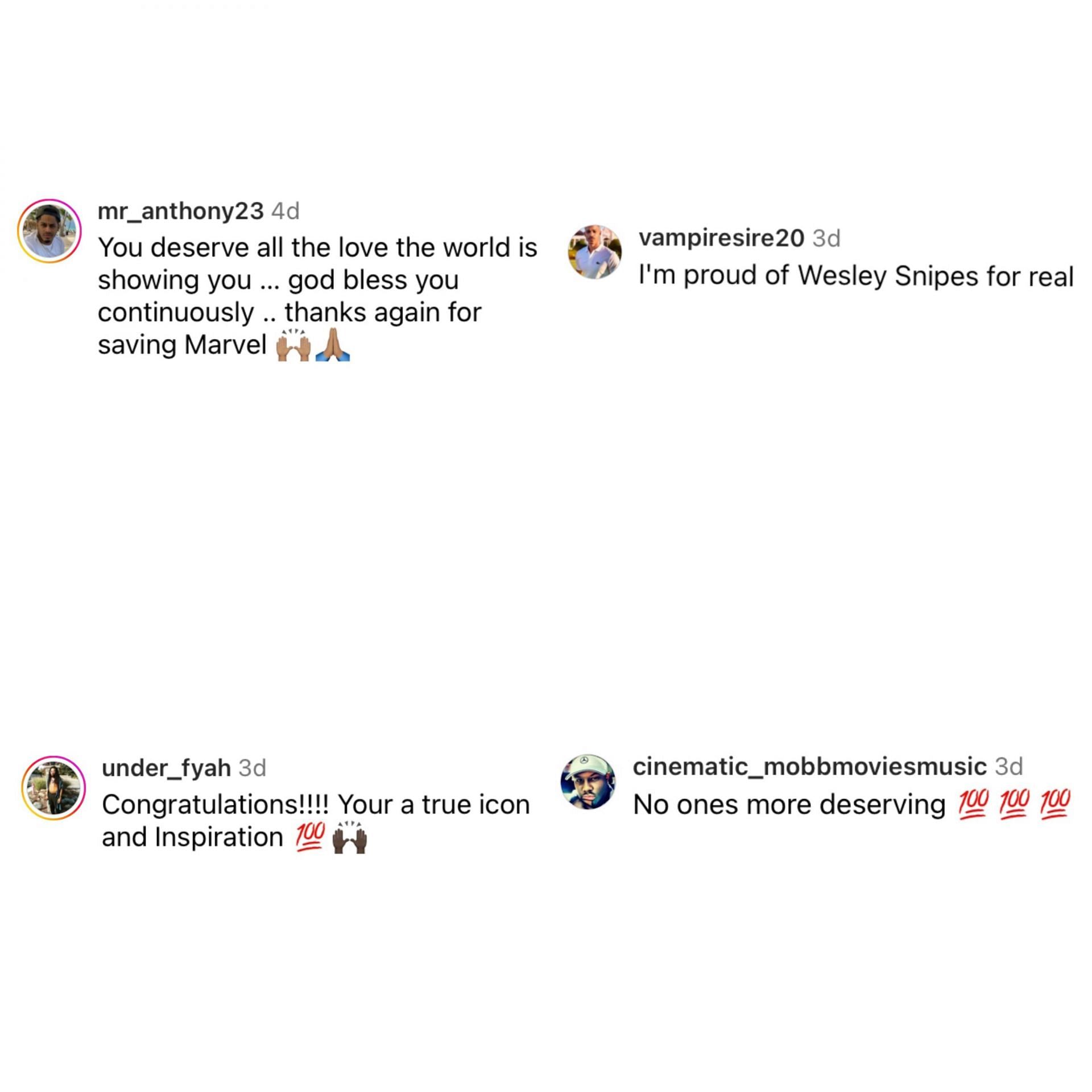 Comments on Snipes&#039; Instagram page (Image via @realwesleysnipes/Instagram)