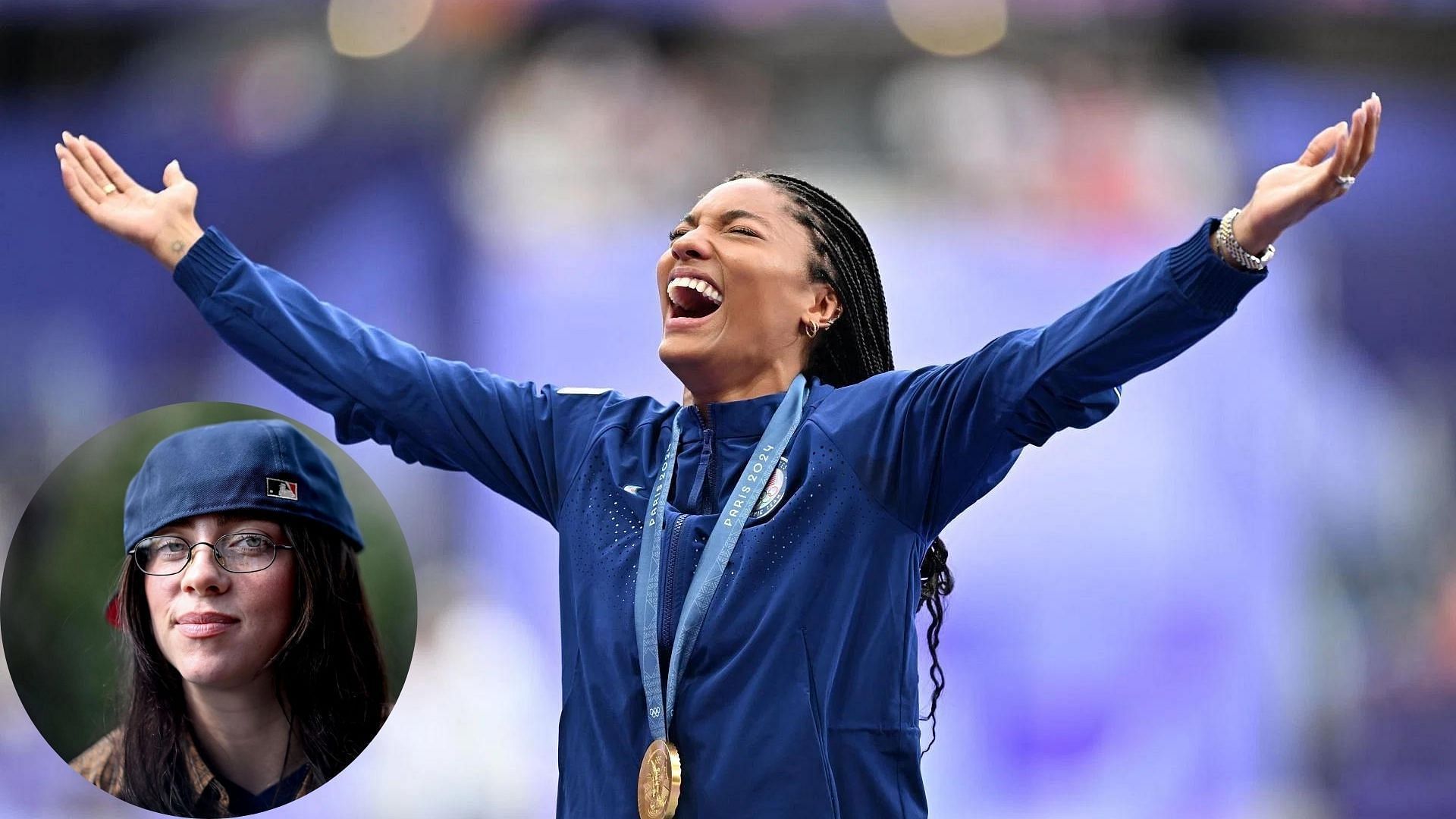 Tara Davis-Woodhall claims listening to Billie Eilish song before long jumping to gold inside Stade de France at Paris Olympics 2024- Source: Getty Images 