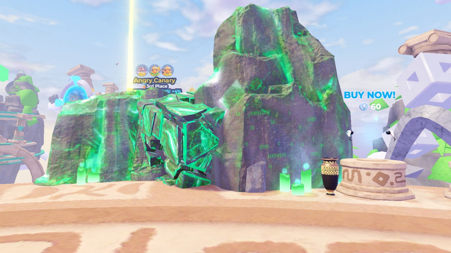 You can find the green rock in the main hub of the event (Image via Roblox)