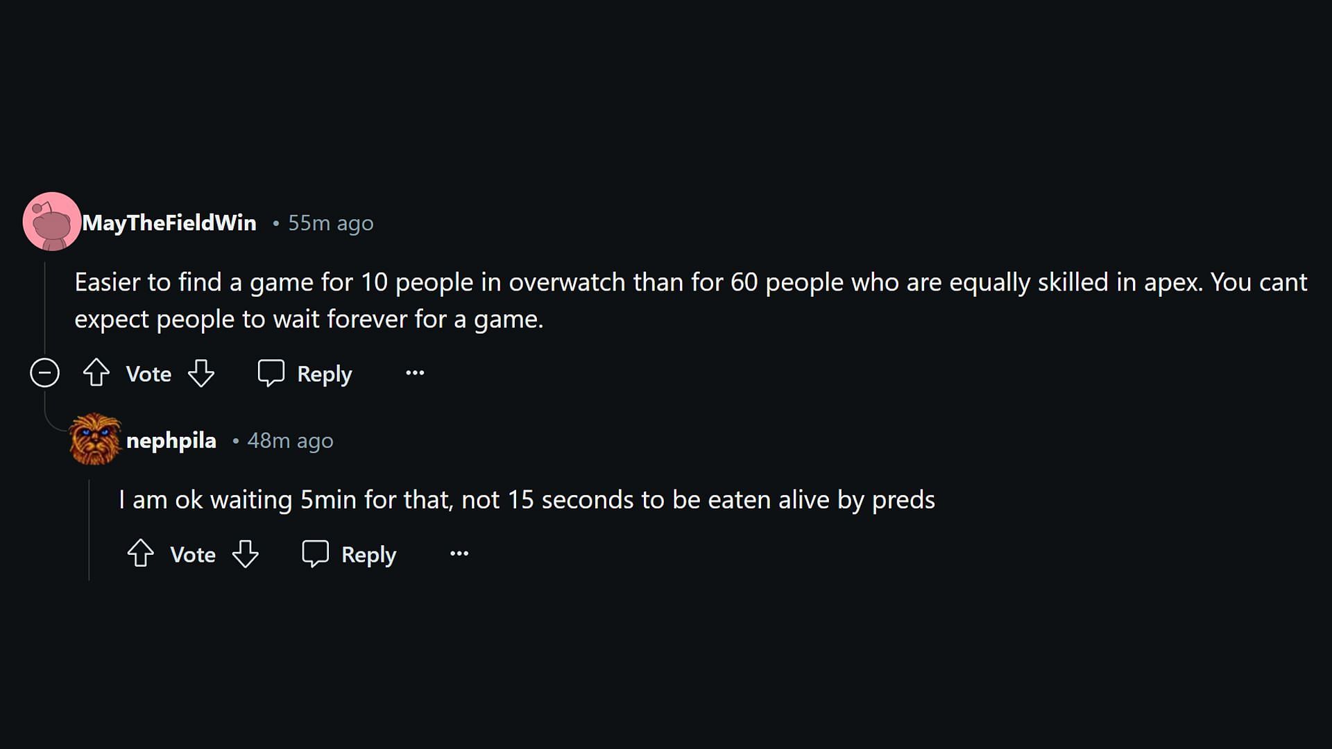 Apex Legends community comments on increased queue time (Image via Reddit.com)