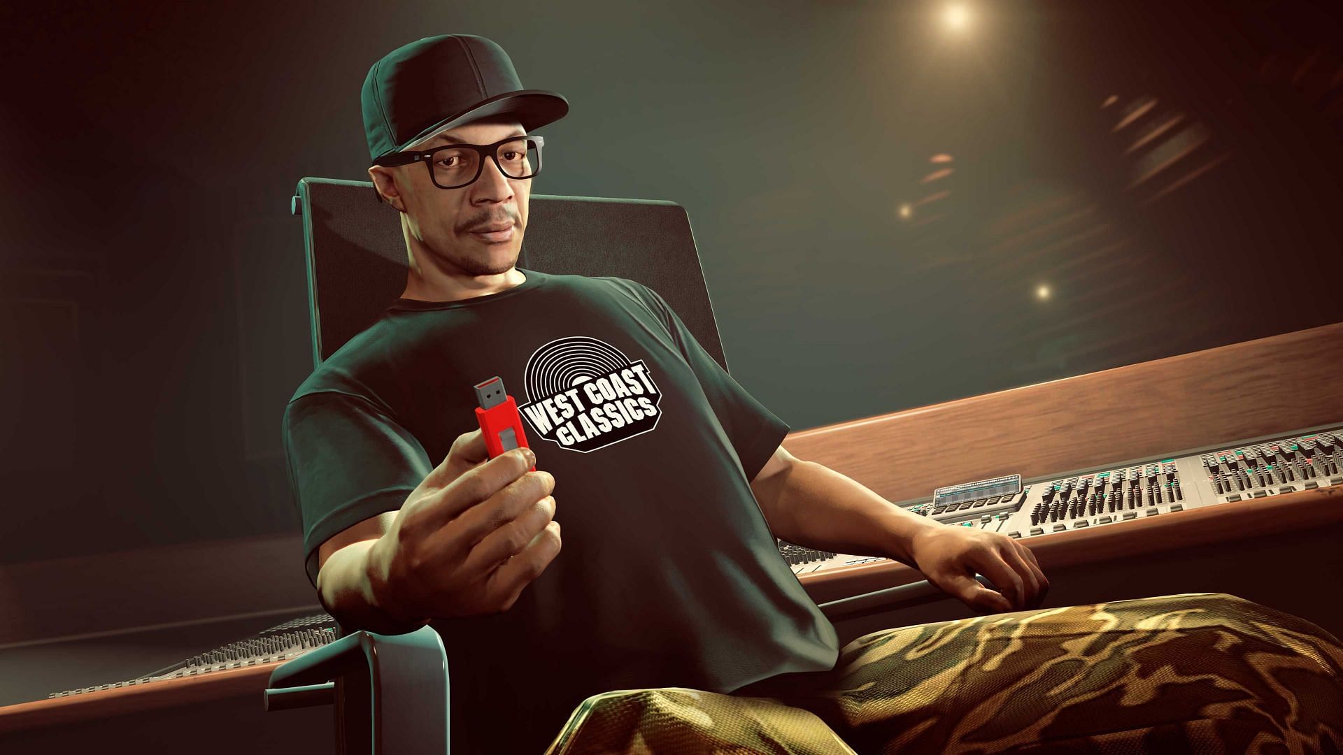 DJ Pooh holding a Media Stick (Image via Rockstar Games)