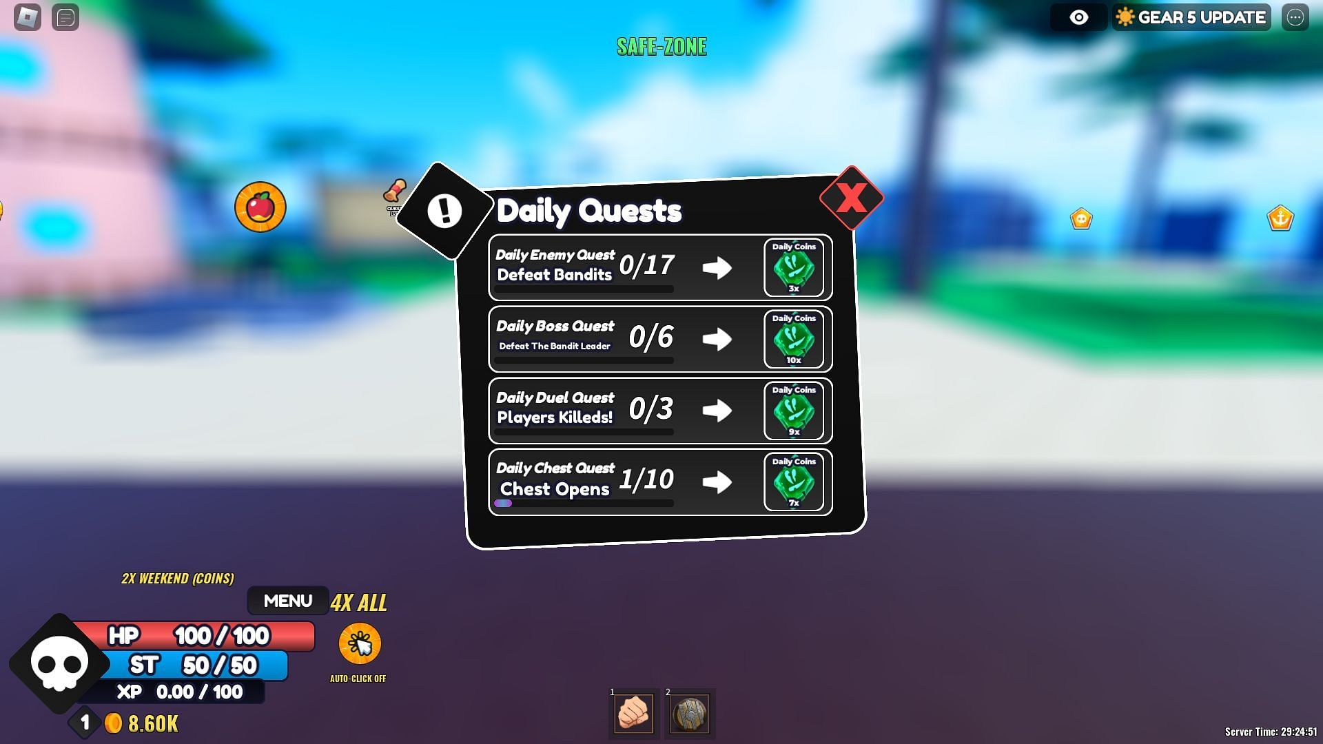 You can obtain the Daily Coins by completing the Daily Quests (Image via Roblox)