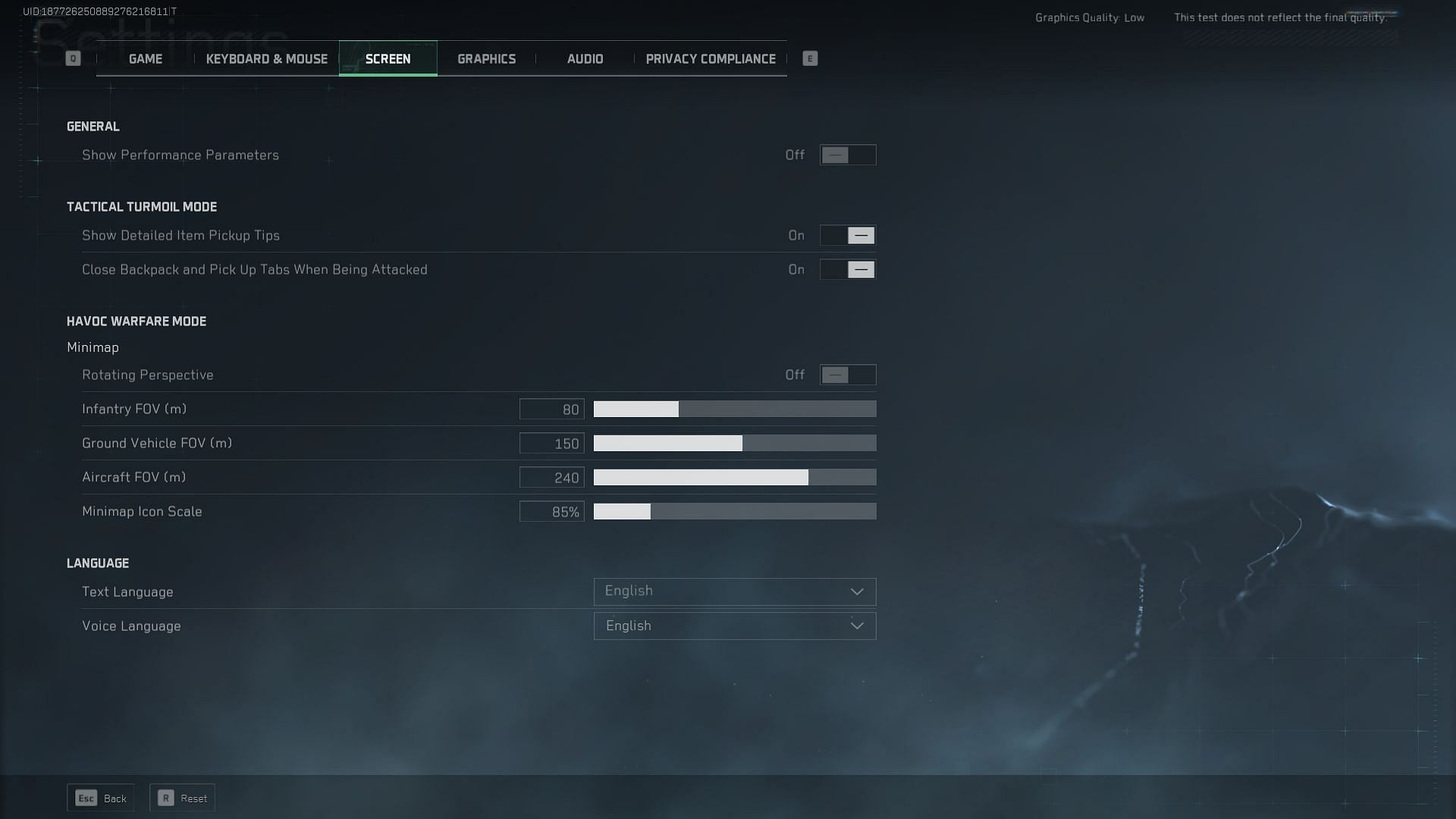 Delta Force: Hawk Ops Screen settings (Image via TiMi Studio Group)