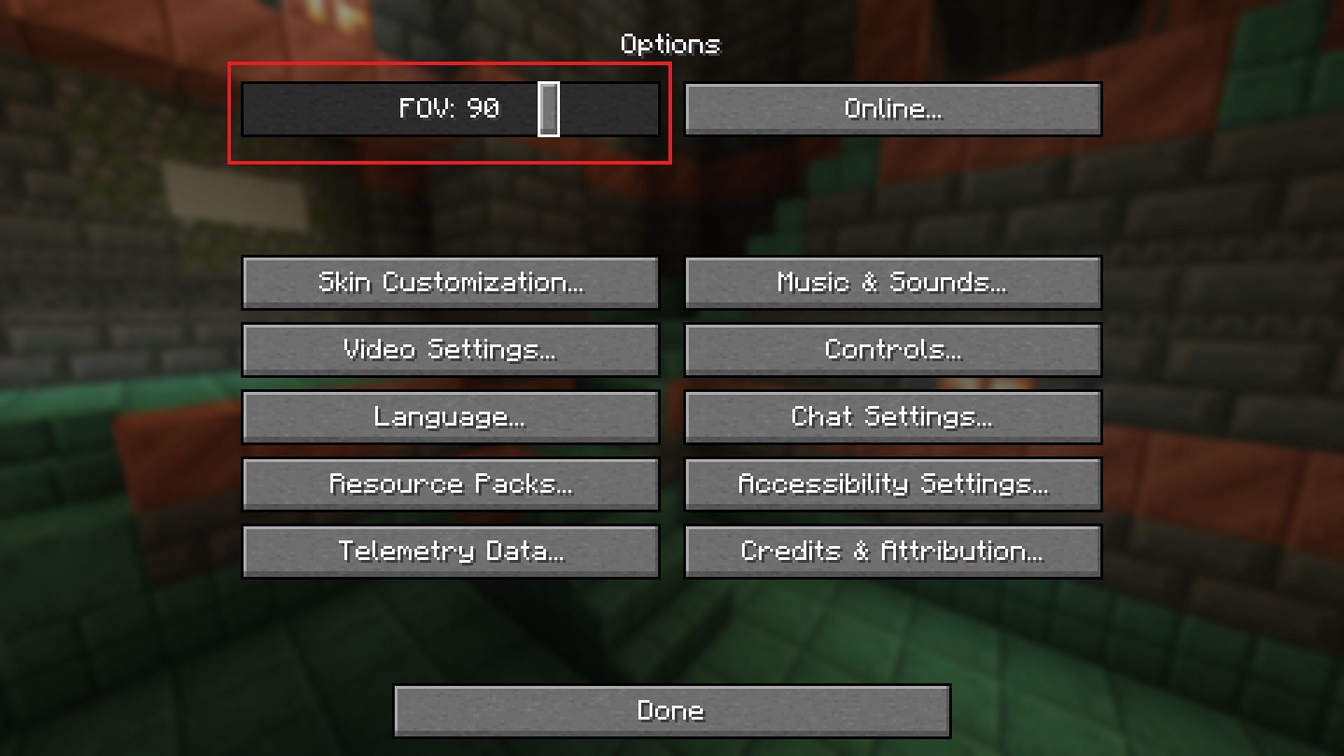 Lowering your FOV can speed up framerates (Image via Mojang)