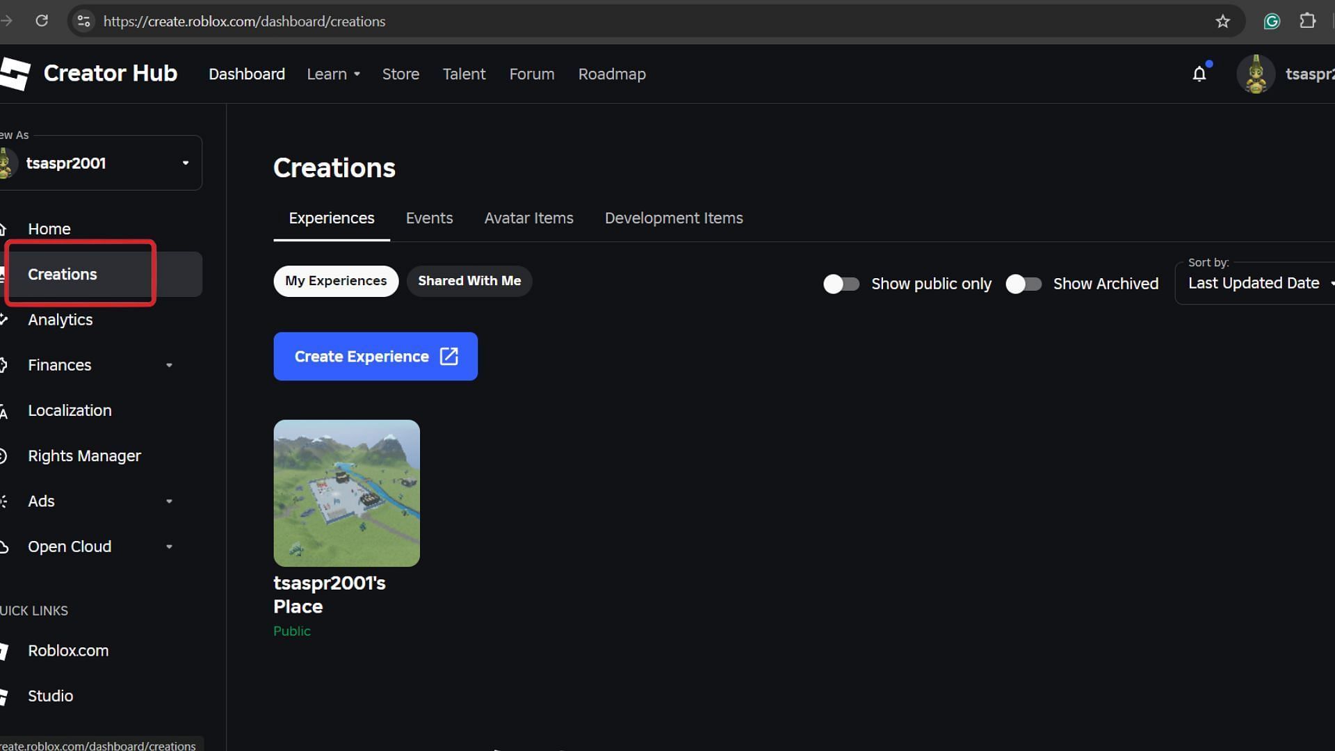 Find all your creations on Roblox in this section (Image via Roblox)