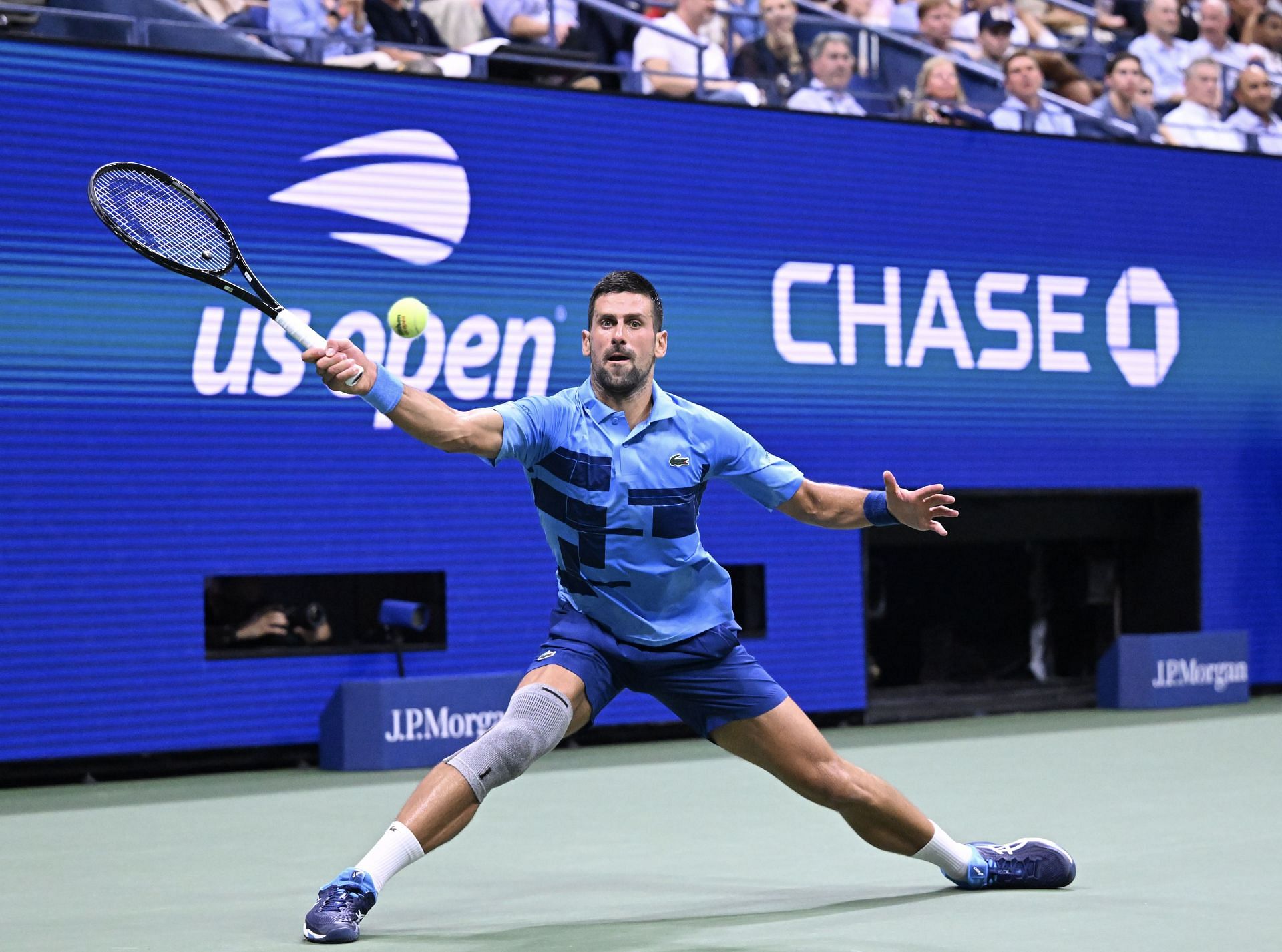 Novak Djokovic in action during his second-round encounter at the 2024 US Open.