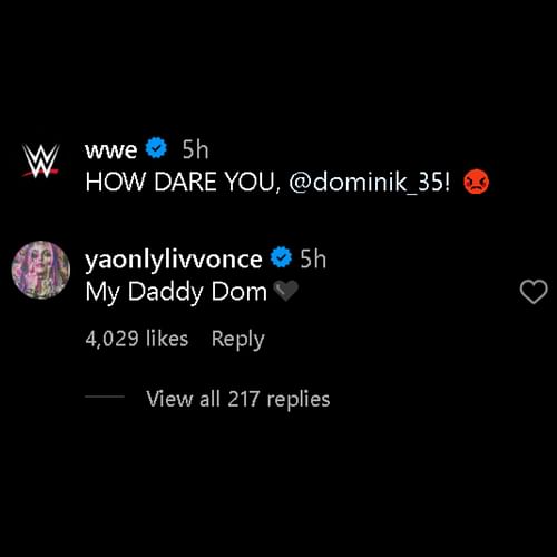 Liv Morgan's comment on WWE's post.