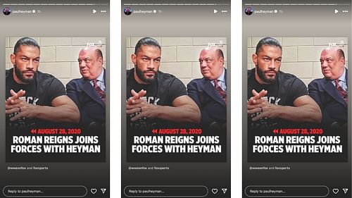 Heyman reacts to anniversary with Reigns on Instagram.