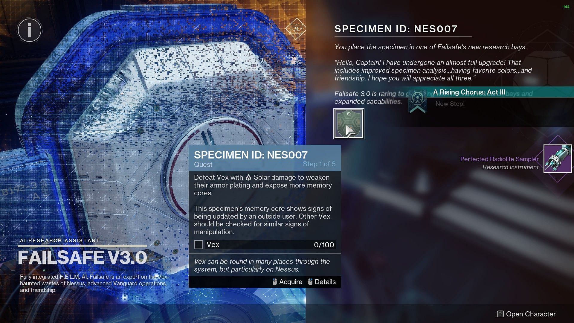 Specimen 007 quest from Failsafe after completing Encore Overture (Image via Bungie)