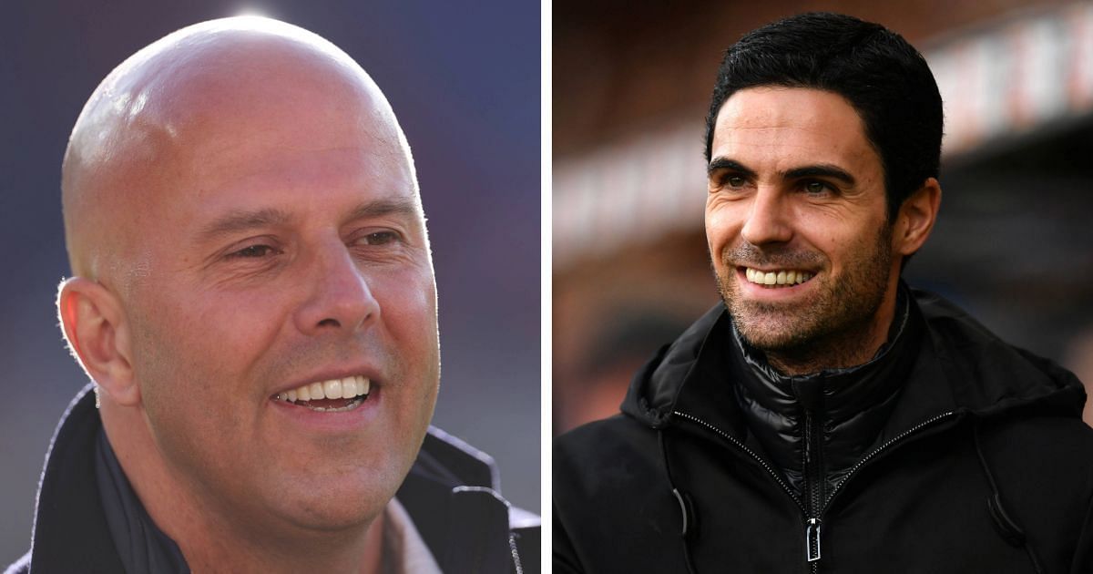 Arne Slot (left) and Mikel Arteta