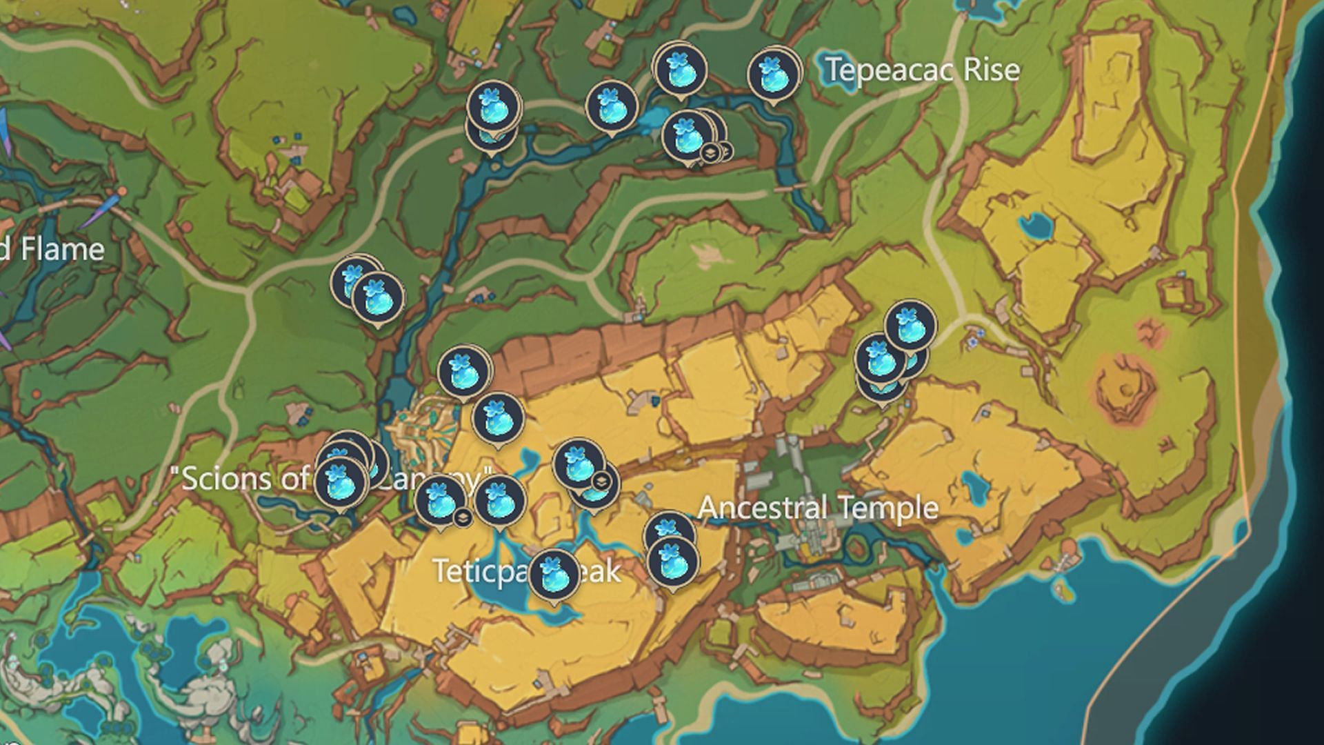 All Quenepa Berry locations in Natlan, as displayed in the Interactive map (Image via HoYoverse)