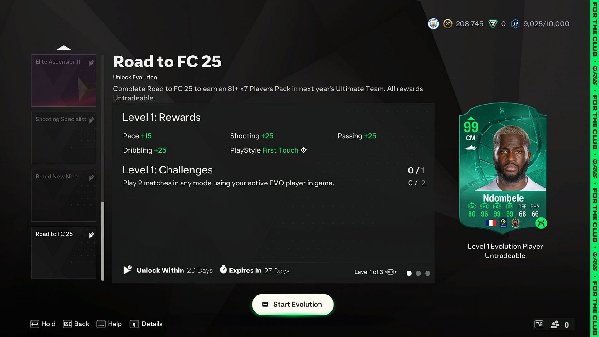 Ndombele put into Road to FC 25 evolution: Level 1 (Image via EA)