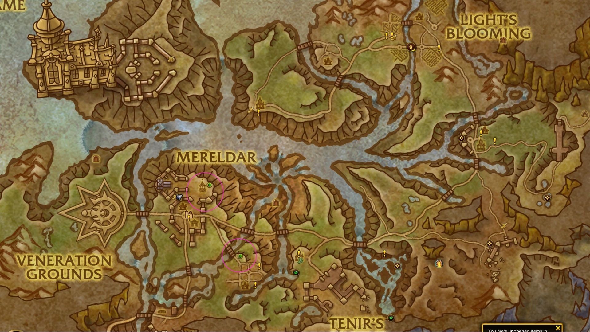 The locations of both Hallowfall treasures (Image via Blizzard Entertainment)