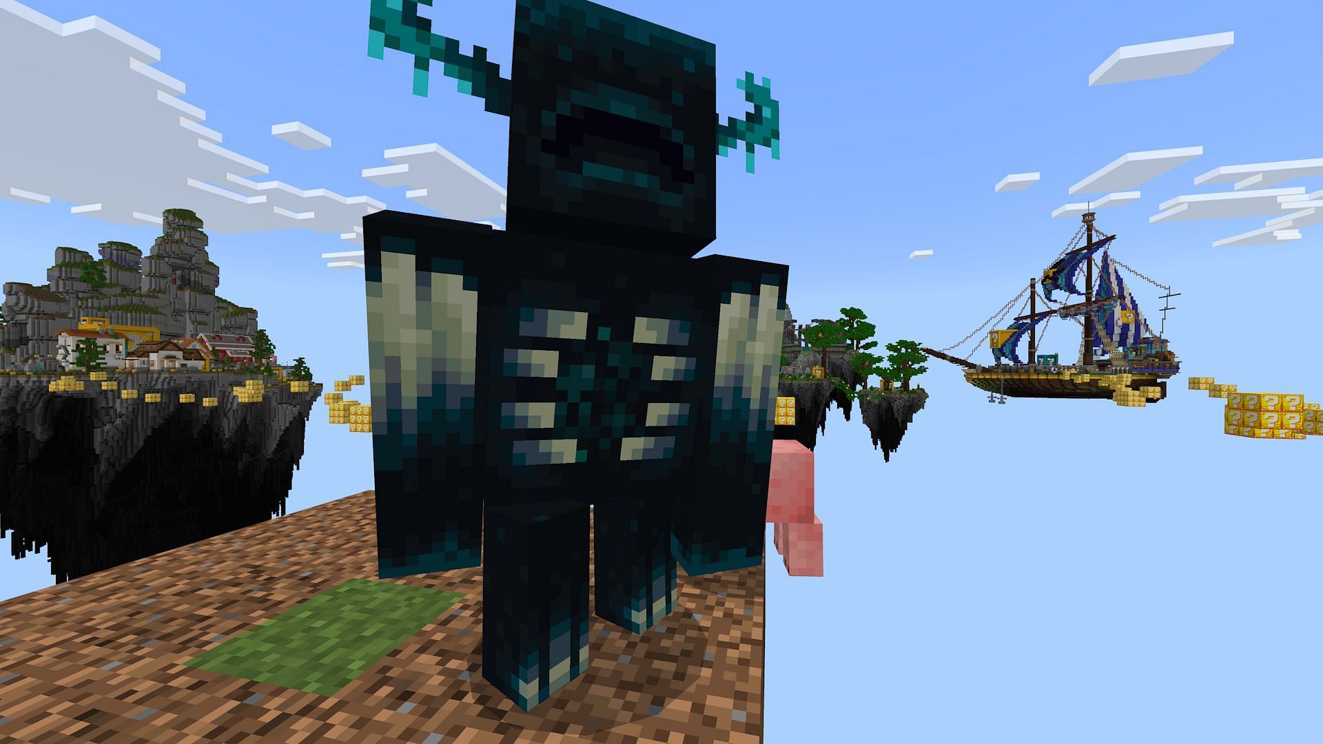 A warden terrorizing a new lucky block world (Image via Mojang)