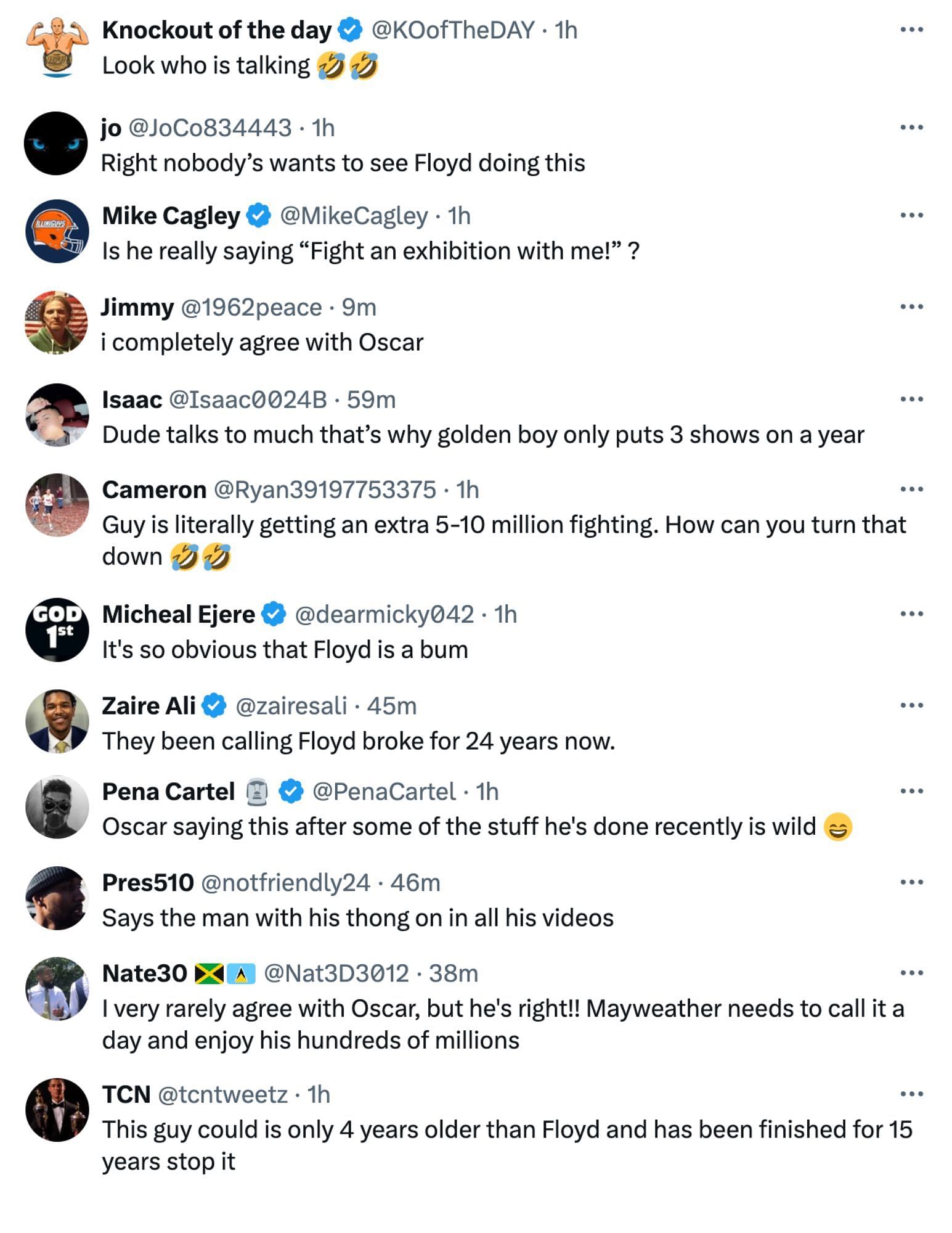 Fan reactions to Oscar De La Hoya&#039;s Instagram post. [via @michaelbensonn on X]