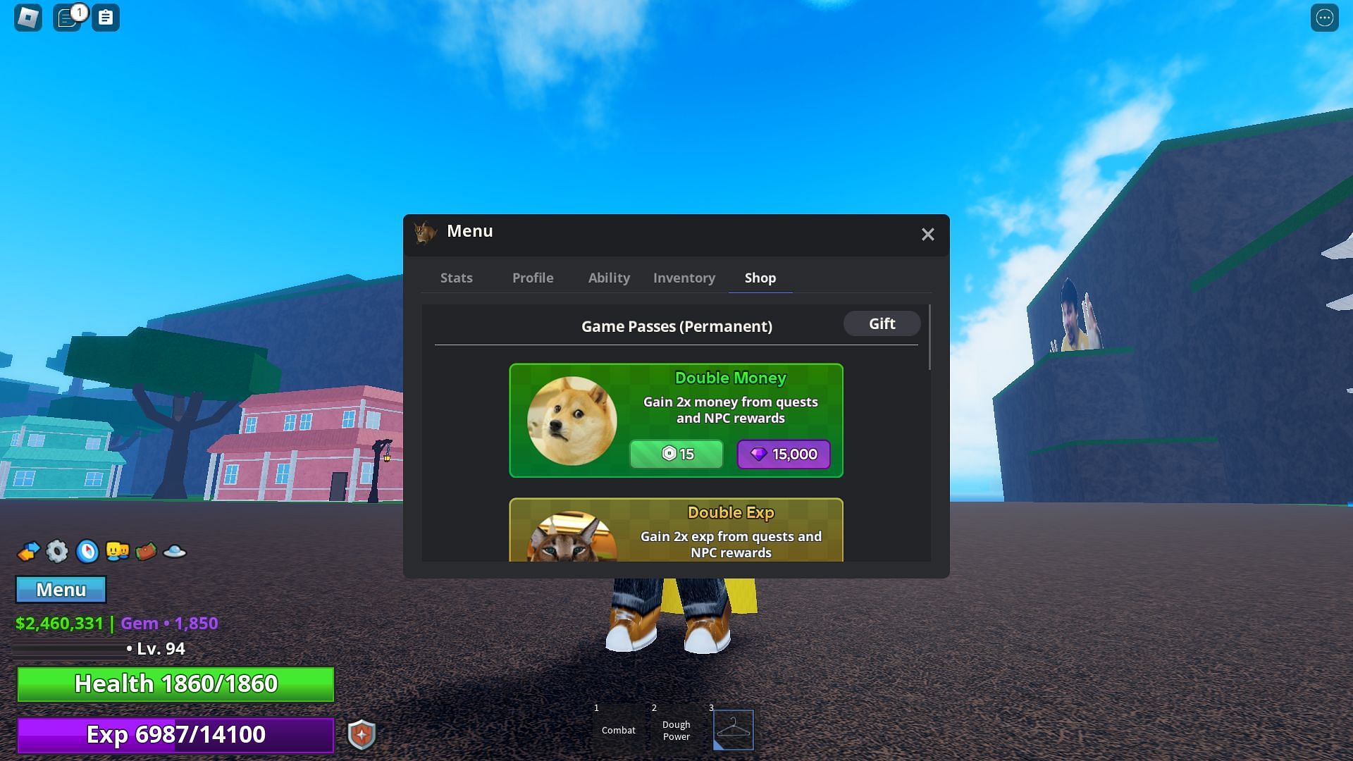 The Game Pass selection screen (Image via Roblox)