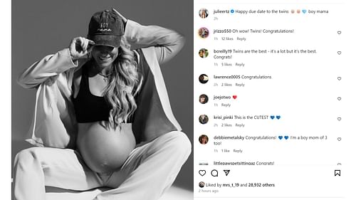 Zach Ertz's wife Julie celebrates their twins' due date with throwback pic [Image credit: @julieertz IG]