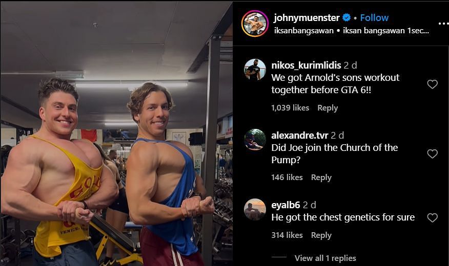 "Chest genetics" one commented; via @johnymuenster on Instagram