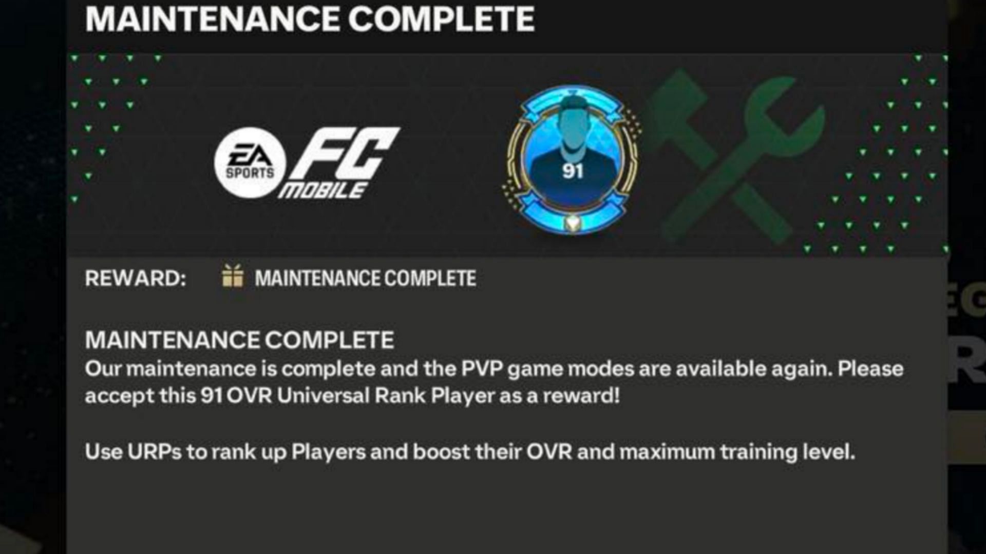 EA FC Mobile maintenance break reward message (Image via EA Sports)