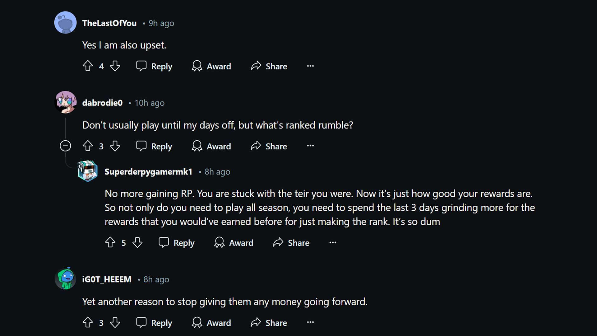 Apex Legends players comment on ranked mode change in Season 21 end (Image via Reddit)