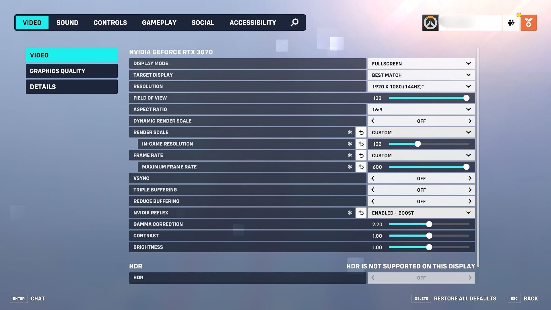 Overwatch 2 in-game settings option (Image via Blizzard)