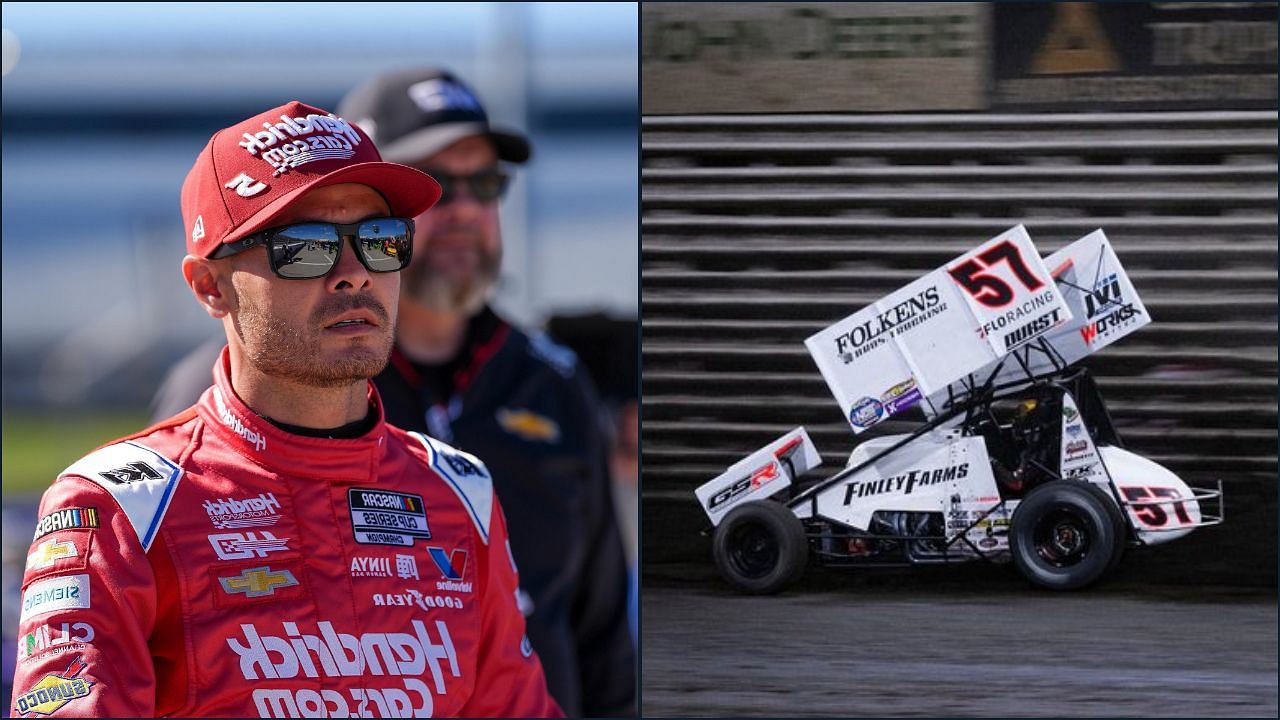 2021 NASCAR Cup Series champion Kyle Larson (Image Source: USA Today Sports (L) and X@WorldofOutlaws))