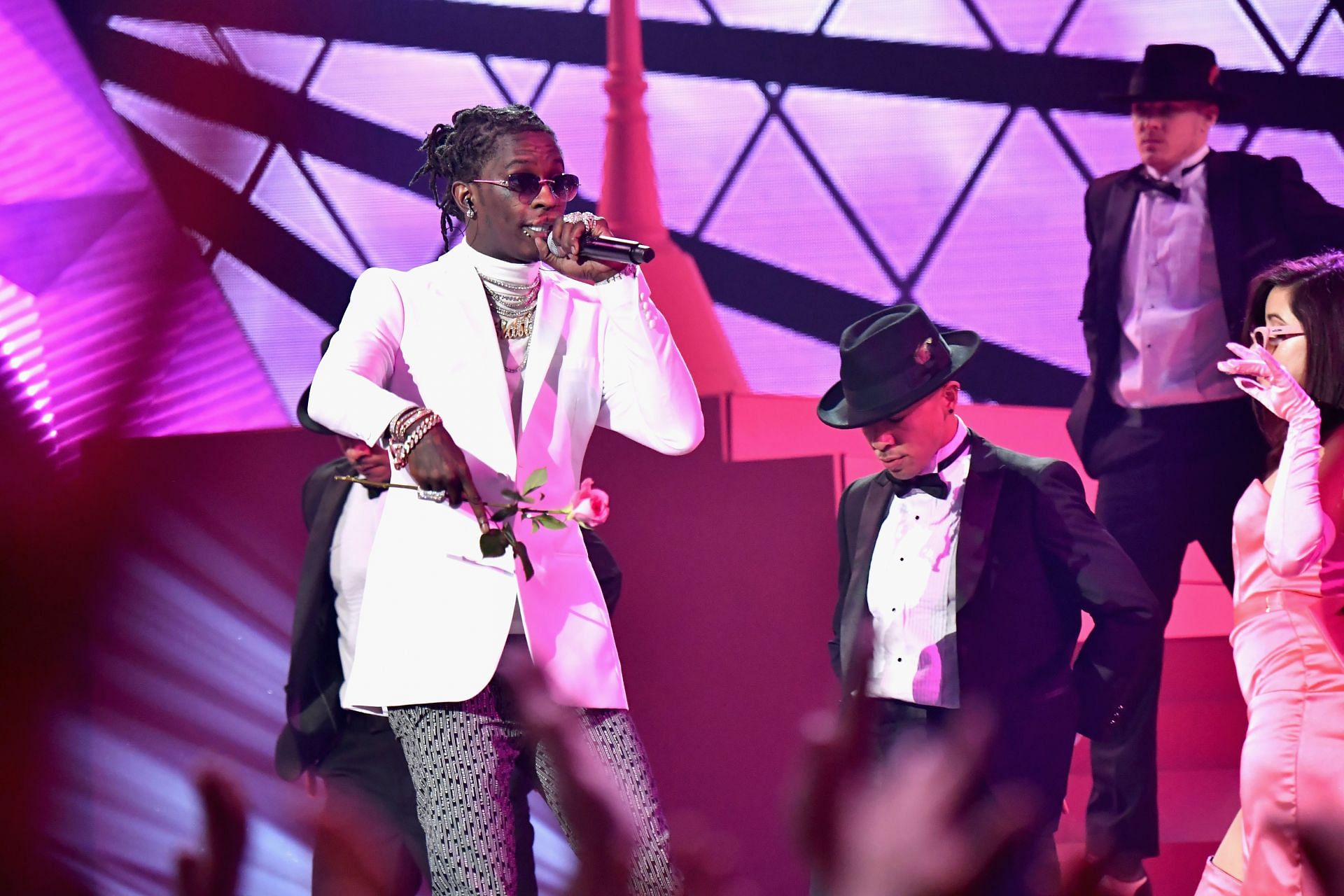 Young Thug and Camila Cabello performing onstage during the 2018 iHeartRadio Music Awards at The Forum in Inglewood, California (Image via Getty/Jeff Kravitz).