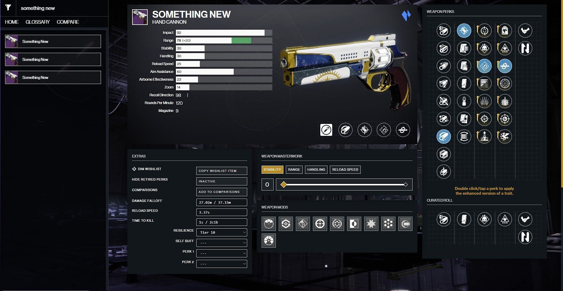 Something New PvE god roll (Image via D2Gunsmith/Bungie)