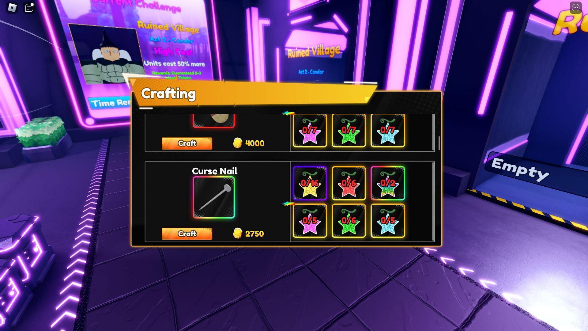 Crafting items require you to gather the required ingredients (Image via Roblox)