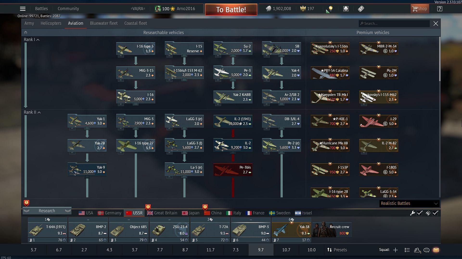 The Soviet air tree in the game (Image via Gaijin Entertainment)