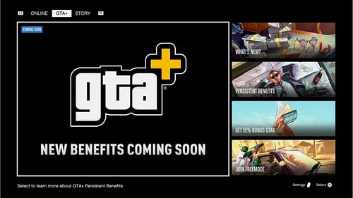 A screenshot of the GTA+ membership benefits screen (Image via GTA Wiki)