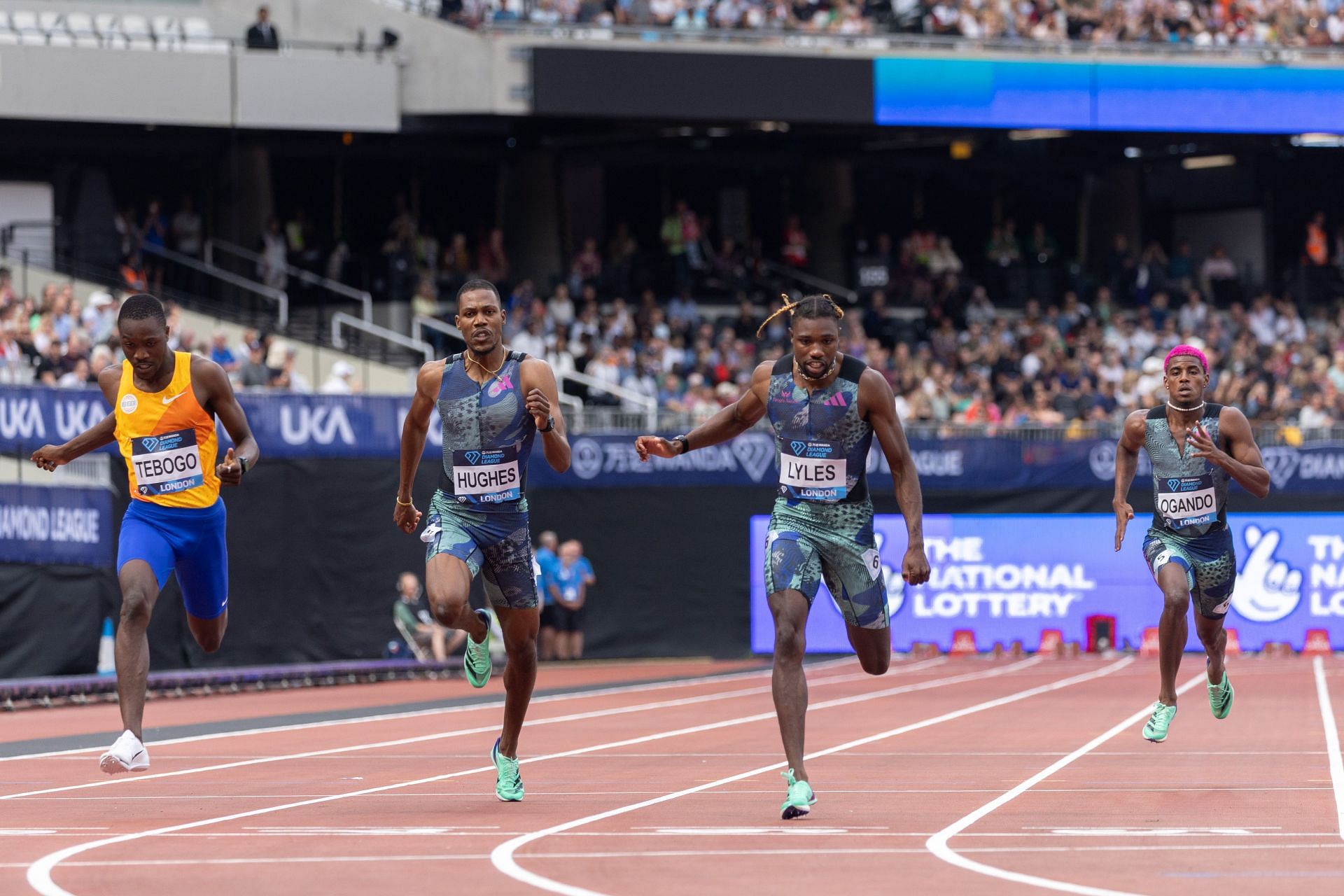 Letsile Tebogo of Botswana [Extreme Left] in action during the Men&#039;s 400m at London Diamond League 2024 [Image Source: Getty]