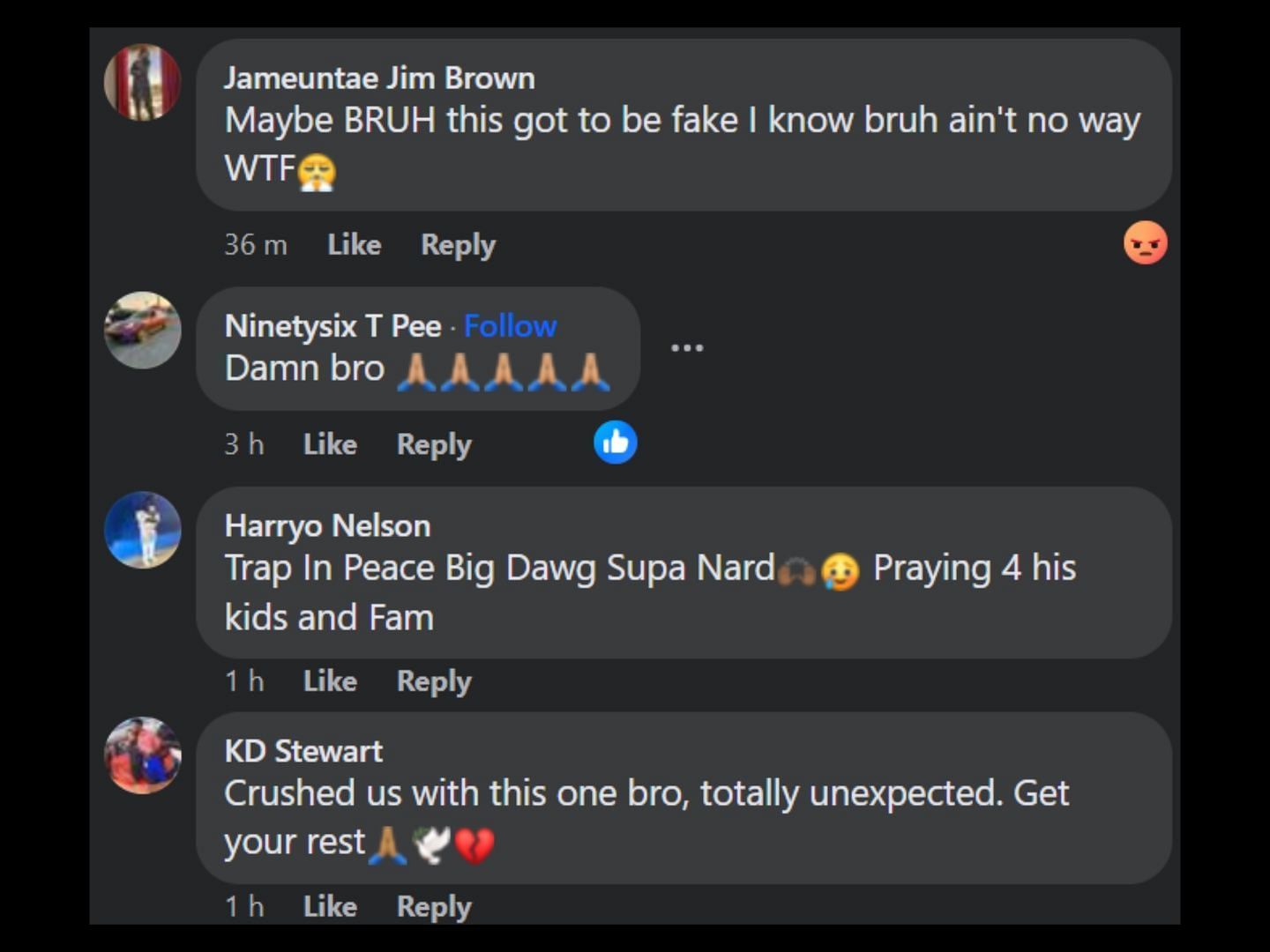 Fans react to news of the Alabama rapper&#039;s alleged passing. (Image via Facebook/Montgomery&#039;s Hood News)