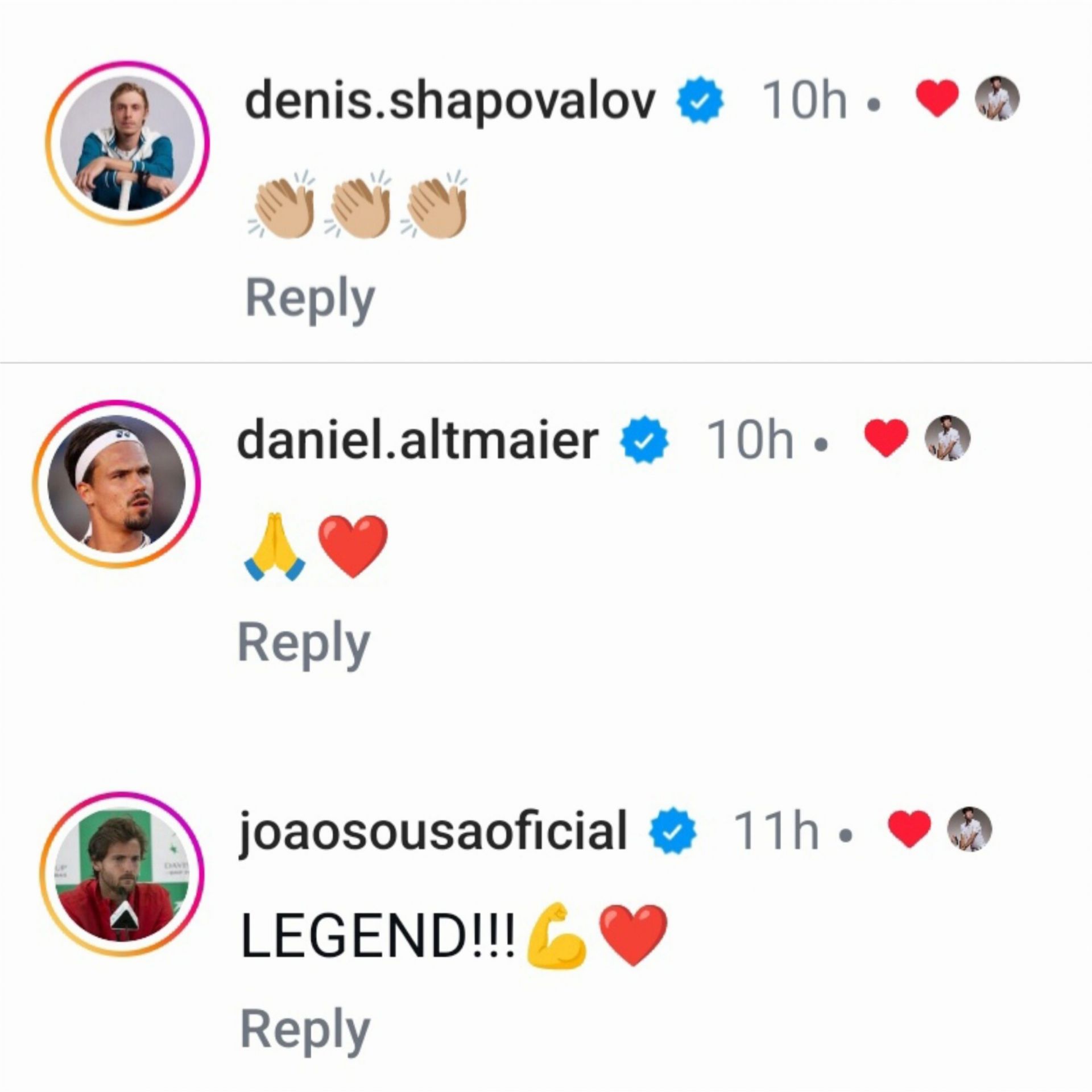 Screen grab of the comments under Thiem&#039;s post [Instagram]