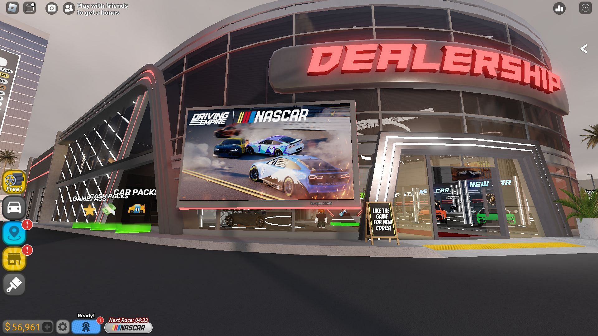 The NASCAR update has added a new event and a vehicle to the game (Image via Roblox)