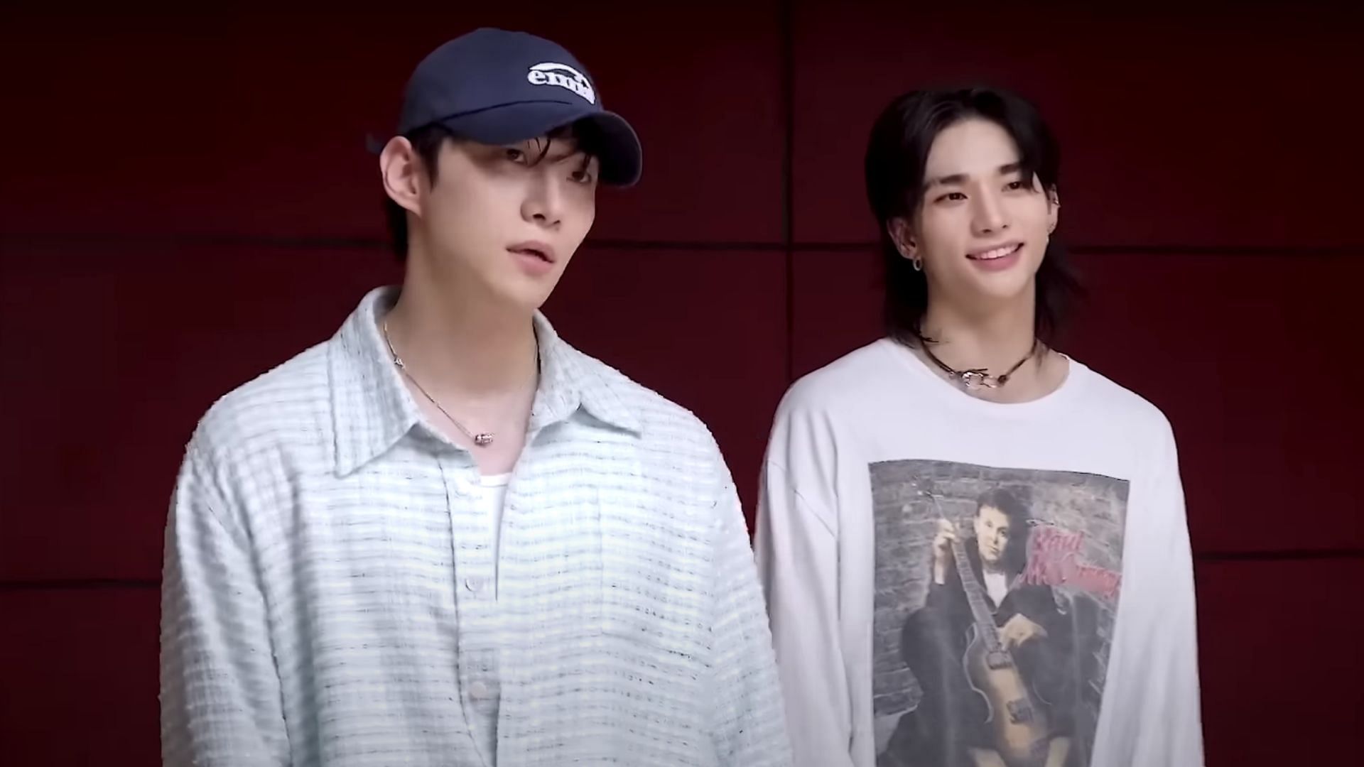 Junho and Hyunjin shake a leg on Chk Chk Boom (Images via YouTube/Stray Kids)