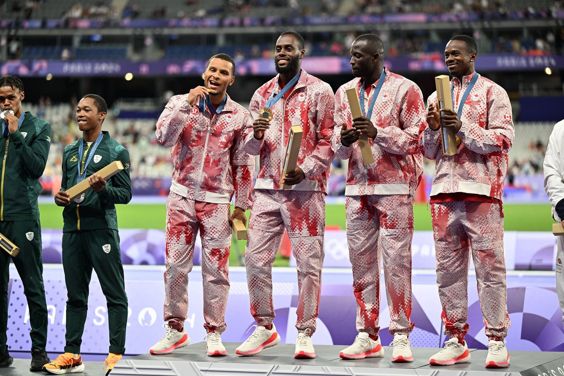 Canadian 4x100m relay team at the 2024 Paris Olympics (Image via Getty)