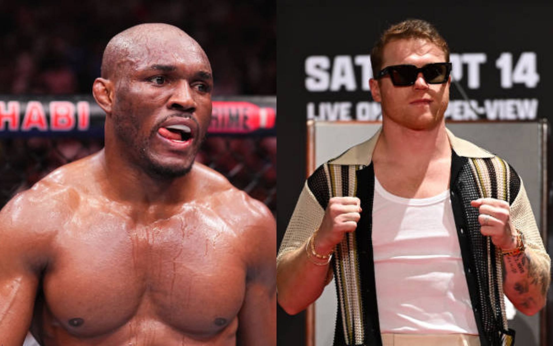 Kamaru Usman (left) discusses crossover fight call-out with Canelo Alvarez (right) [Image credits: Getty Images]