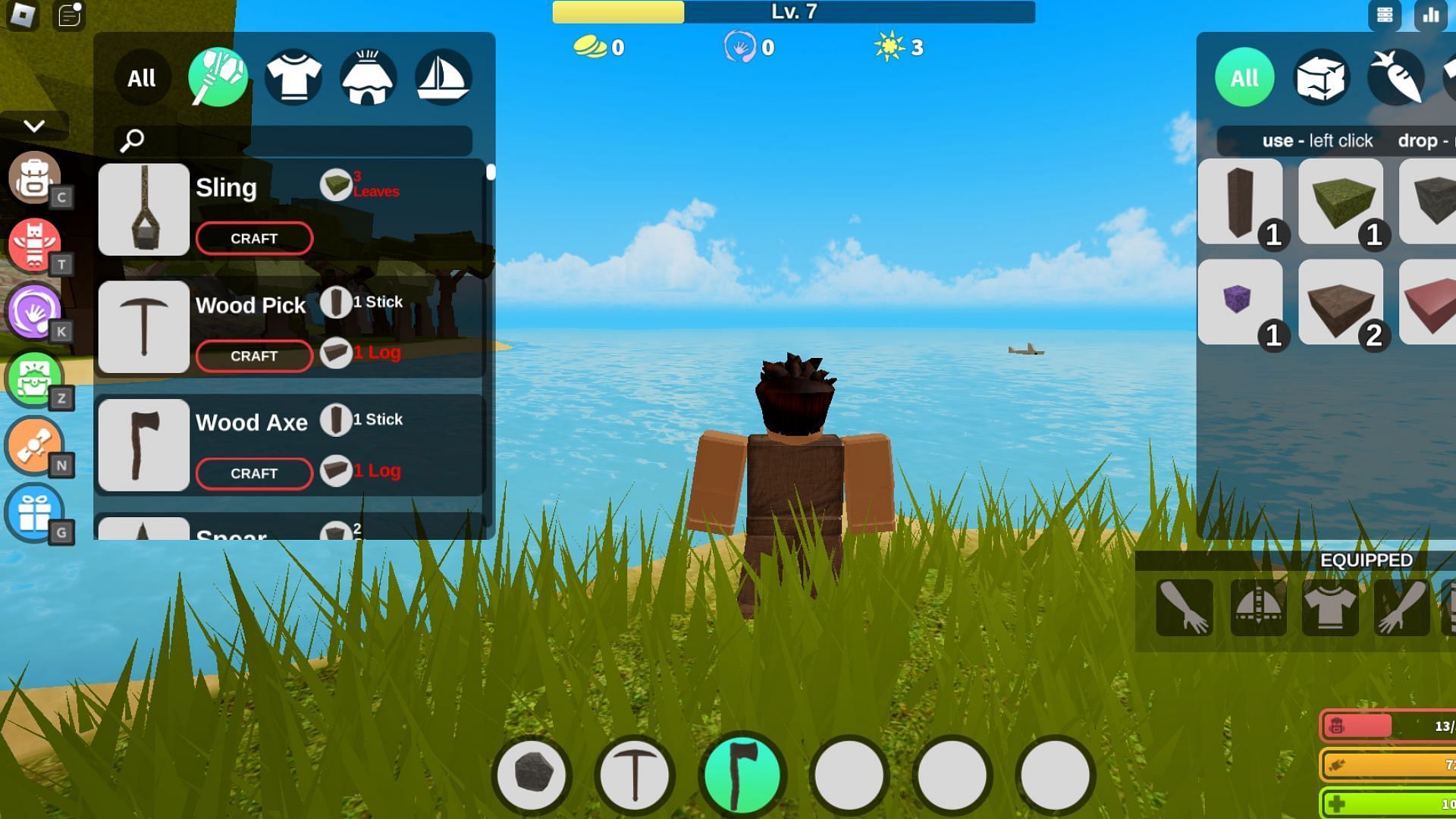 Craft tools and equipment to harvest resources (Image via Roblox)