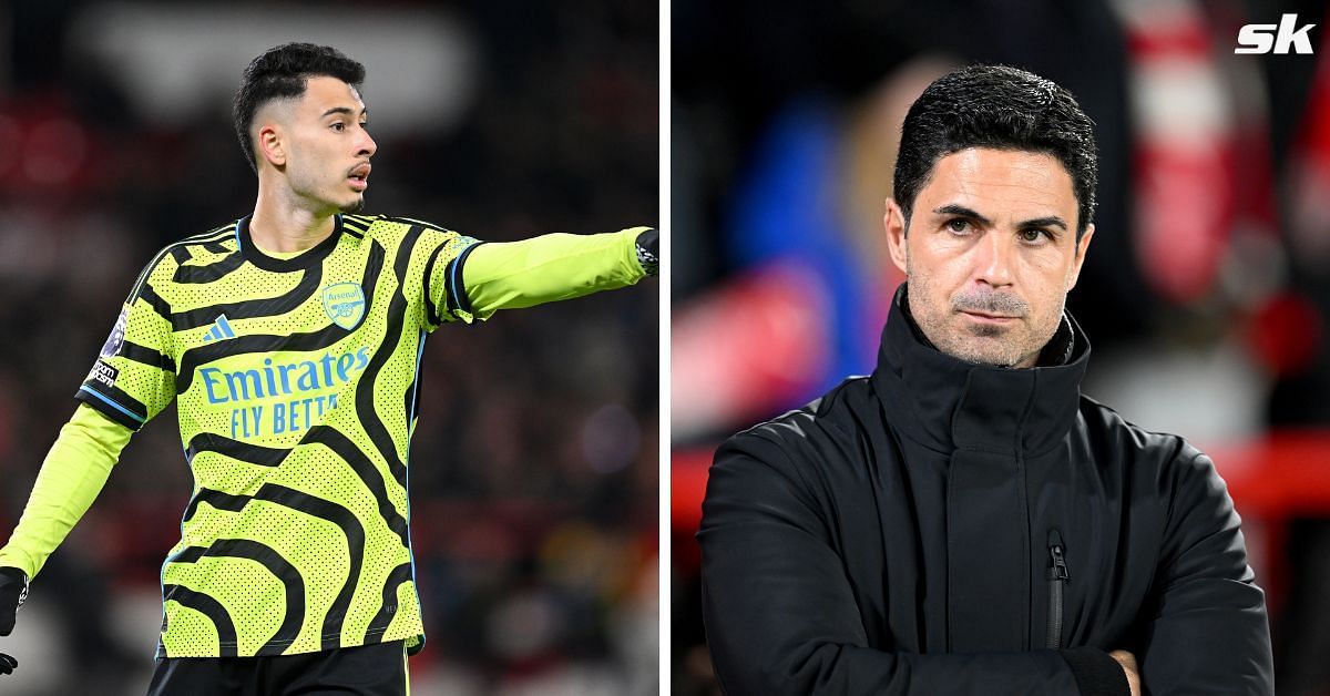 Gabriel Martinelli (left) and Mikel Arteta (right)