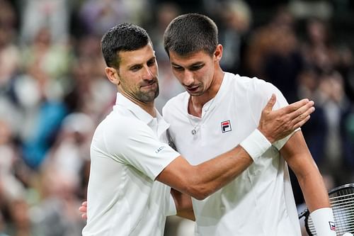 Novak Djokovic (L) and Alexei Popyrin (R) (Source: Getty)