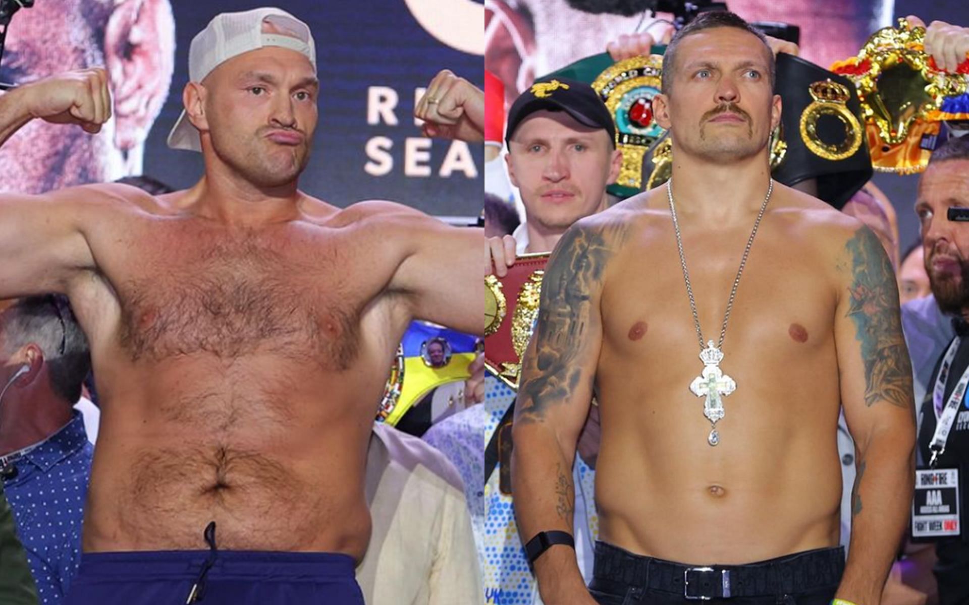 Tyson Fury (left) suffered his first professional boxing defeat against Oleksandr Usyk (right). [Images courtesy: @toprank and @tysonfury on Instagram]