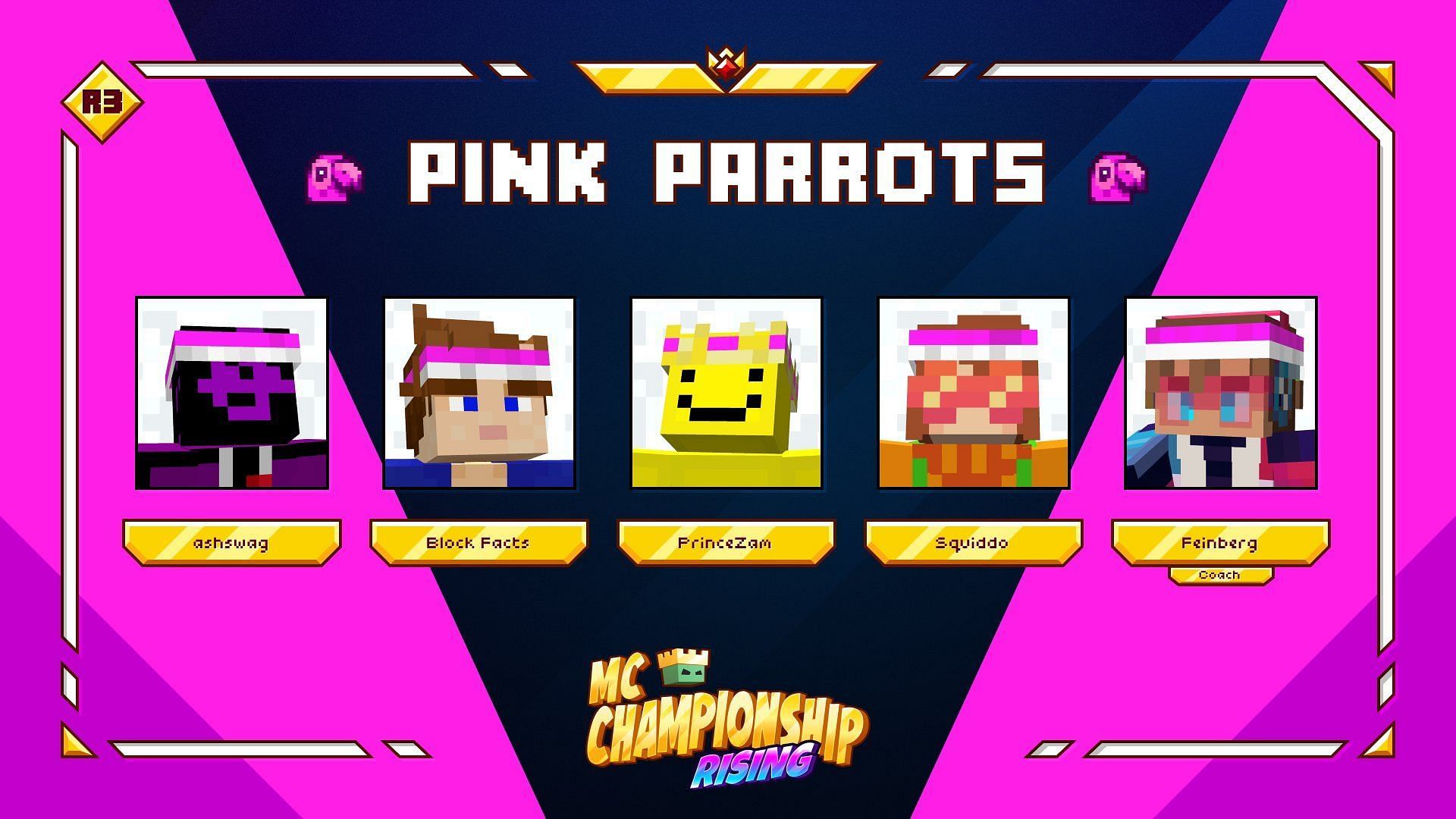 The Pink Parrots&#039; team lineup for MCC Rising 3 (Image via @MCChampionship_/X)