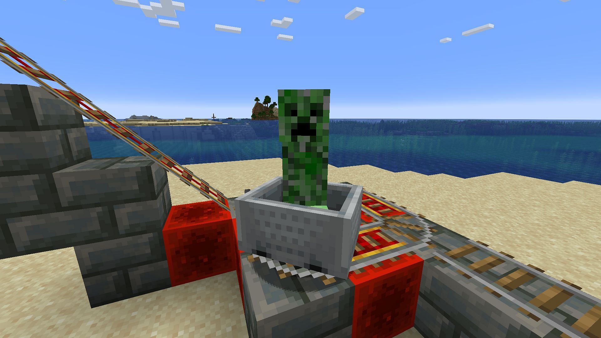 A creeper trapped in a minecart (Image via Mojang)