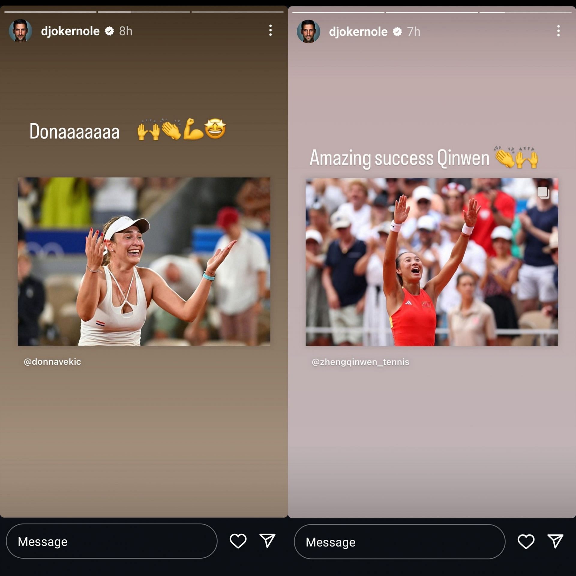 Screen grab of the Novak Djokovic&#039;s Instagram stories