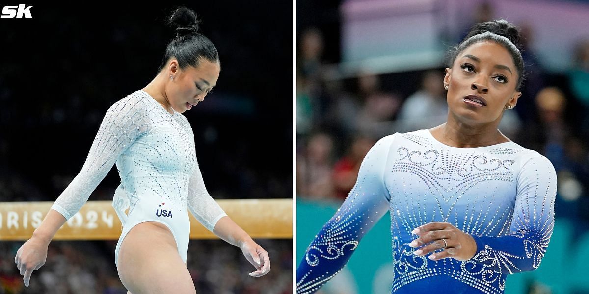 Suni Less and Simone Biles fell during the balance beam final at the 2024 Paris Olympics.