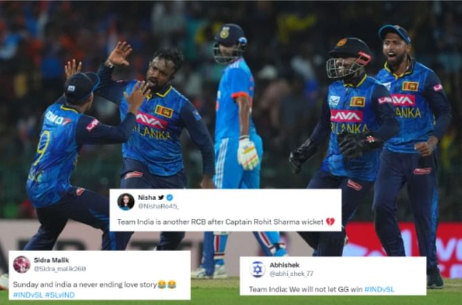 "Team India is another RCB after captain Rohit Sharma's wicket" - Fans slam Men in Blue for shocking defeat to Sri Lanka in 2nd ODI