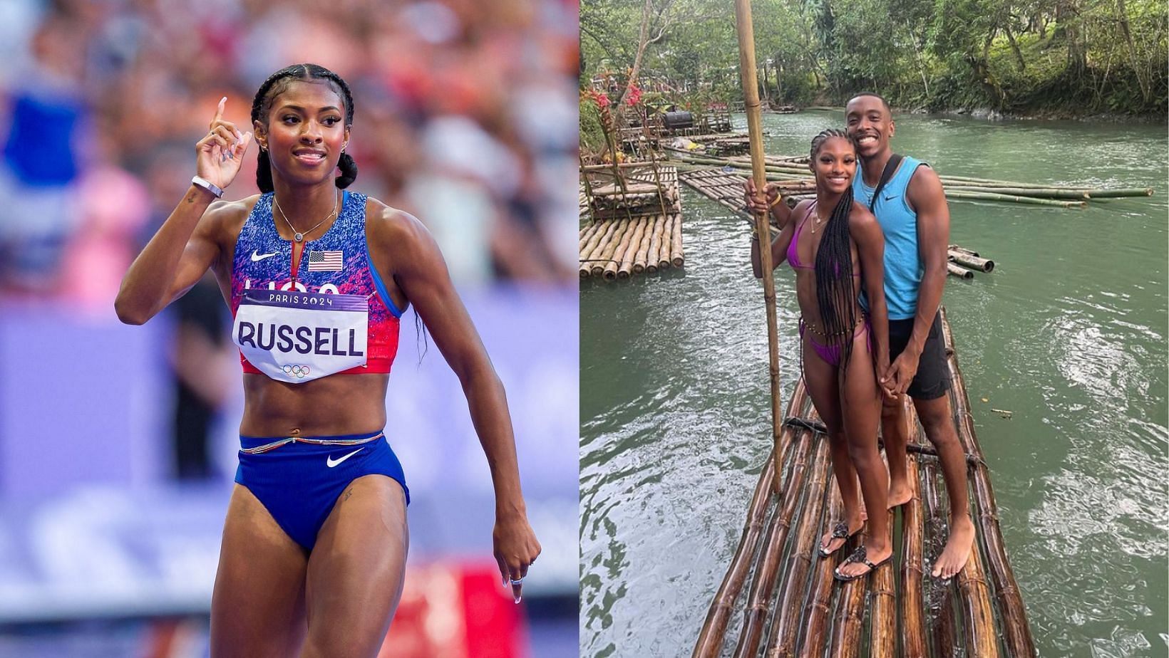 Masai Russell thanks boyfriend Robbie Springfield after Paris Olympics gold (Image Source: Left - Getty, Right - @robbie.springfield