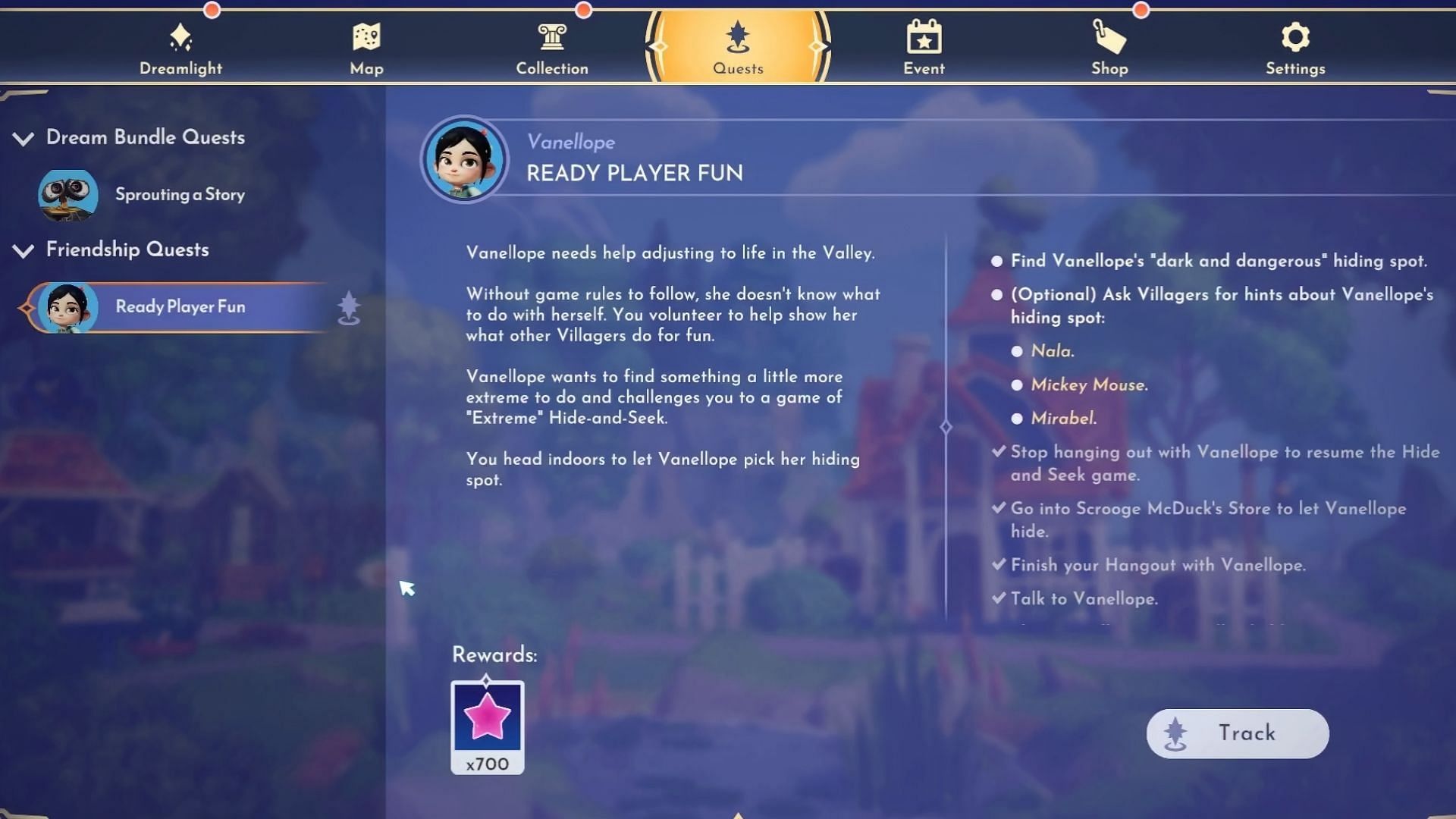 Quest unlocks after reaching friendship level 4 with Vanellope (Image via Gameloft || YouTube@OwletteKenz)